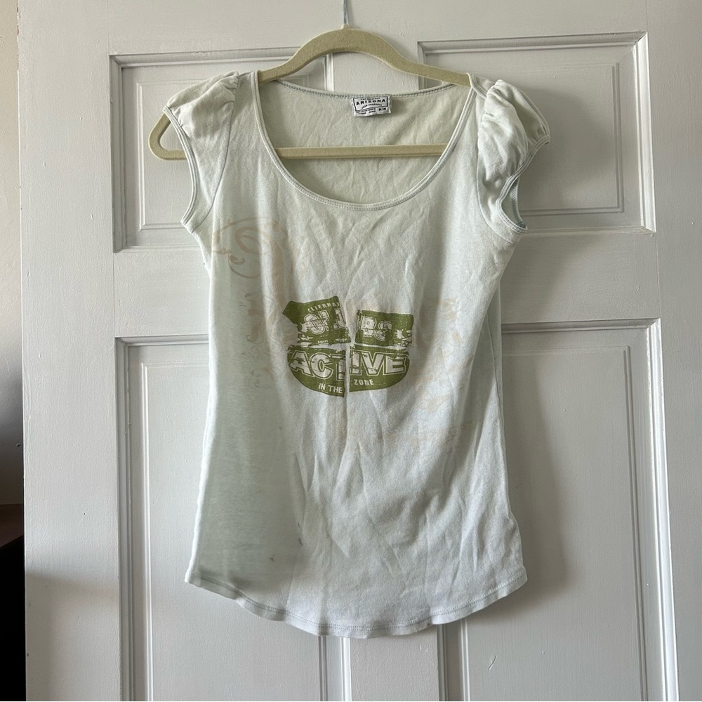 Arizona medihm white cotton baby tee t-shirt, green graphic